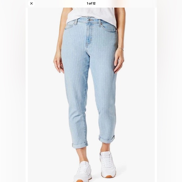 Signature by Levi Strauss Denim - LEVI  Strauss  Boyfriend Light Blue Striped Women's Jeans Size 12